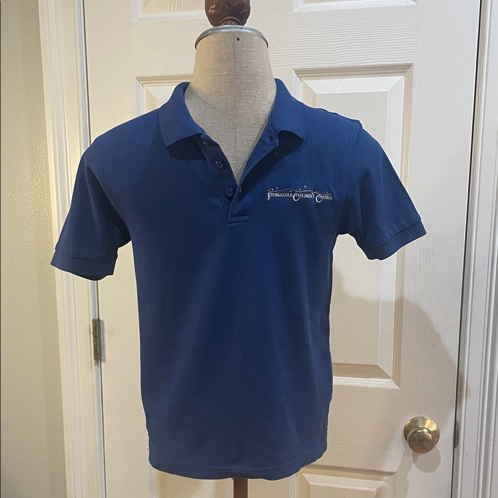 Port Authority blue short sleeve cotton Polo Shirt unisex boys girls size L